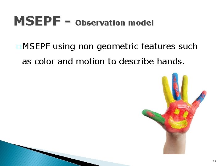 MSEPF � MSEPF Observation model using non geometric features such as color and motion