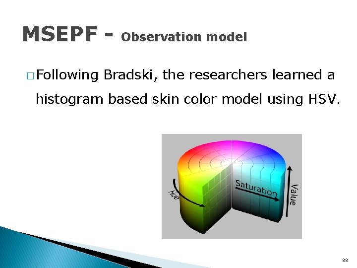 MSEPF � Following Observation model Bradski, the researchers learned a histogram based skin color