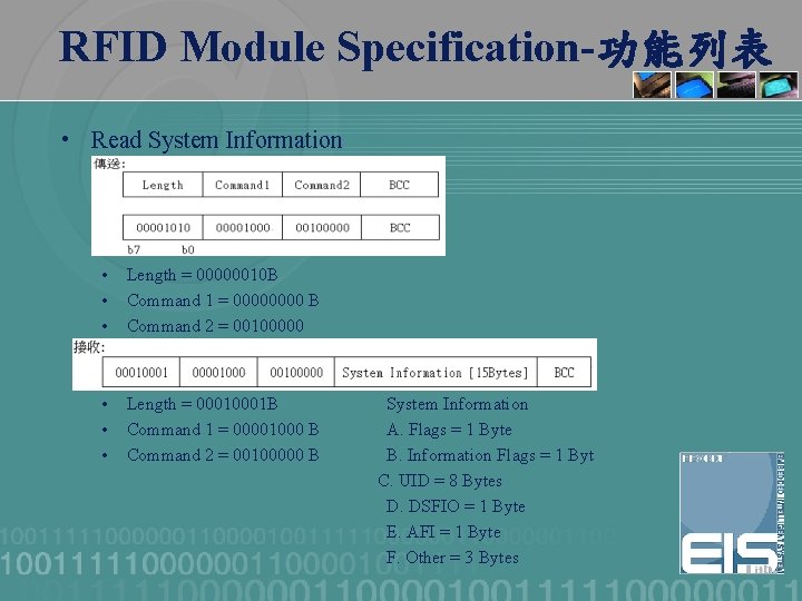 RFID Module Specification-功能列表 • Read System Information • • • Length = 00000010 B