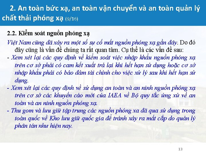 2. An toàn bức xạ, an toàn vận chuyển và an toàn quản lý