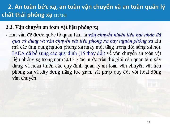 2. An toàn bức xạ, an toàn vận chuyển và an toàn quản lý