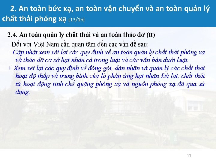 2. An toàn bức xạ, an toàn vận chuyển và an toàn quản lý