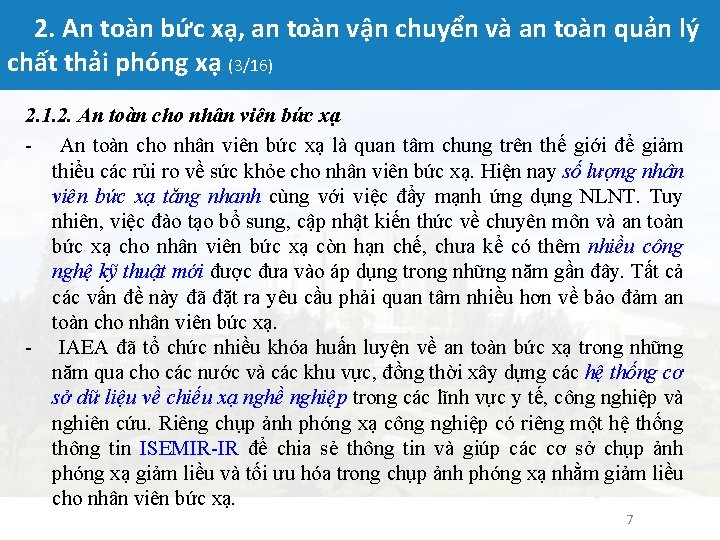 2. An toàn bức xạ, an toàn vận chuyển và an toàn quản lý