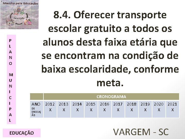 8. 4. Oferecer transporte escolar gratuito a todos os alunos desta faixa etária que