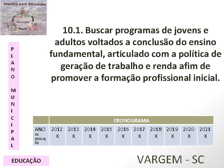 10. 1. Buscar programas de jovens e adultos voltados a conclusão do ensino fundamental,