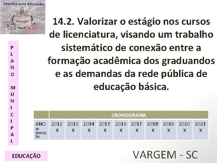 14. 2. Valorizar o estágio nos cursos de licenciatura, visando um trabalho sistemático de