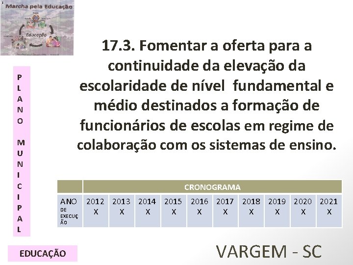 17. 3. Fomentar a oferta para a continuidade da elevação da escolaridade de nível