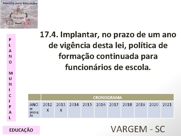 17. 4. Implantar, no prazo de um ano de vigência desta lei, política de