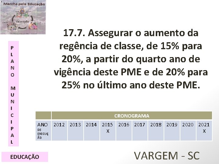 17. 7. Assegurar o aumento da regência de classe, de 15% para 20%, a