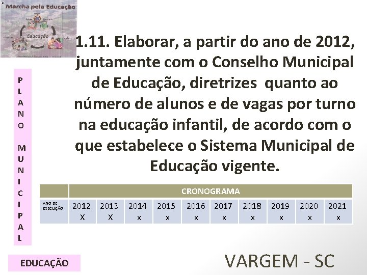 1. 11. Elaborar, a partir do ano de 2012, juntamente com o Conselho Municipal