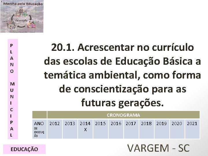 20. 1. Acrescentar no currículo das escolas de Educação Básica a temática ambiental, como