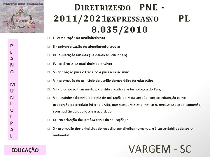 D IRETRIZESDO PNE 2011/2021, EXPRESSASNO 8. 035/2010 P L A N O M U