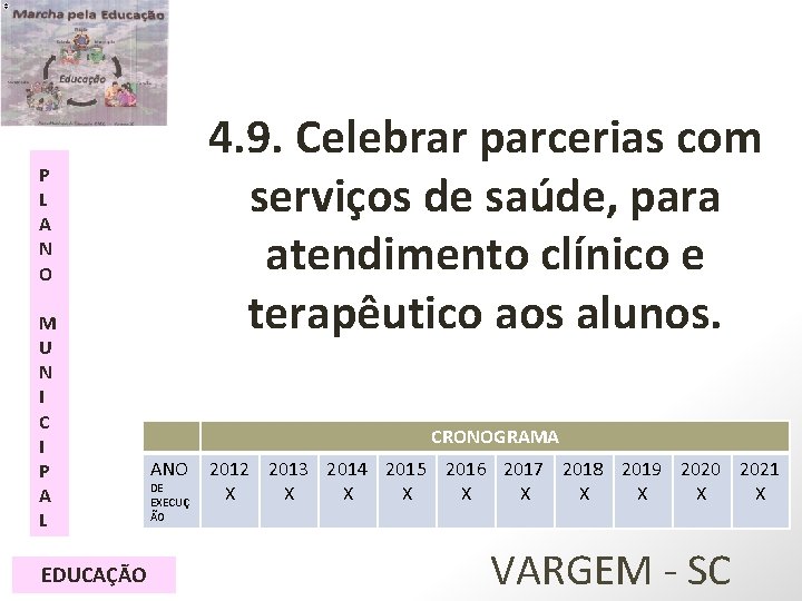 4. 9. Celebrar parcerias com serviços de saúde, para atendimento clínico e terapêutico aos