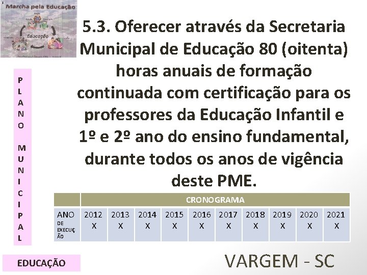 5. 3. Oferecer através da Secretaria Municipal de Educação 80 (oitenta) horas anuais de