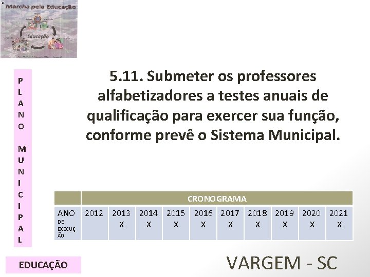 5. 11. Submeter os professores alfabetizadores a testes anuais de qualificação para exercer sua