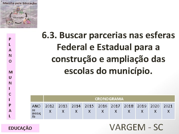 6. 3. Buscar parcerias nas esferas Federal e Estadual para a construção e ampliação