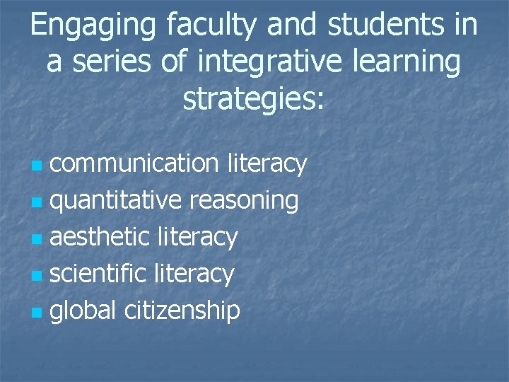 Engaging faculty and students in a series of integrative learning strategies: communication literacy n