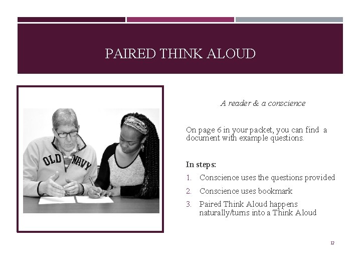 PAIRED THINK ALOUD A reader & a conscience On page 6 in your packet,