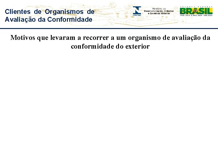 Clientes de Organismos de Avaliação da Conformidade Motivos que levaram a recorrer a um