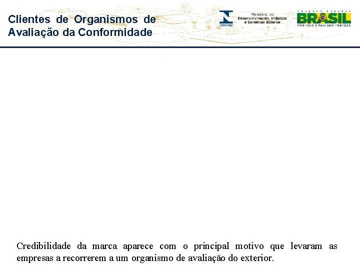 Clientes de Organismos de Avaliação da Conformidade Credibilidade da marca aparece com o principal