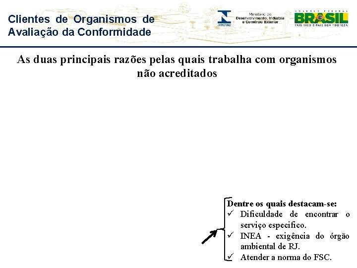 Clientes de Organismos de Avaliação da Conformidade As duas principais razões pelas quais trabalha