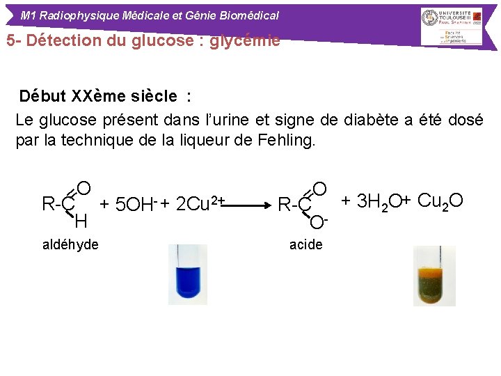 M 1 Radiophysique Médicale et Génie Biomédical 5 - Détection du glucose : glycémie