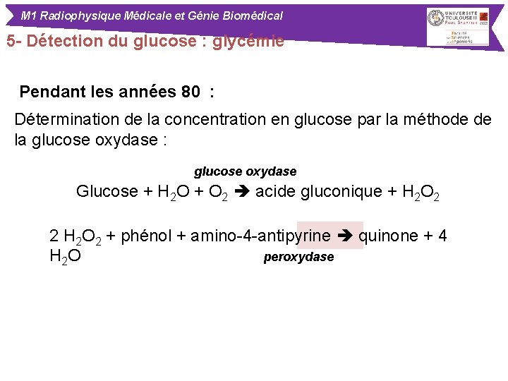 M 1 Radiophysique Médicale et Génie Biomédical 5 - Détection du glucose : glycémie