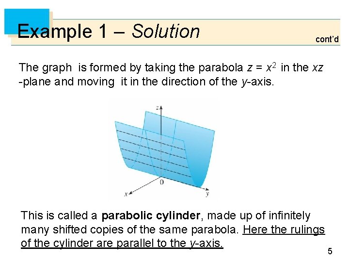 Example 1 – Solution cont’d The graph is formed by taking the parabola z