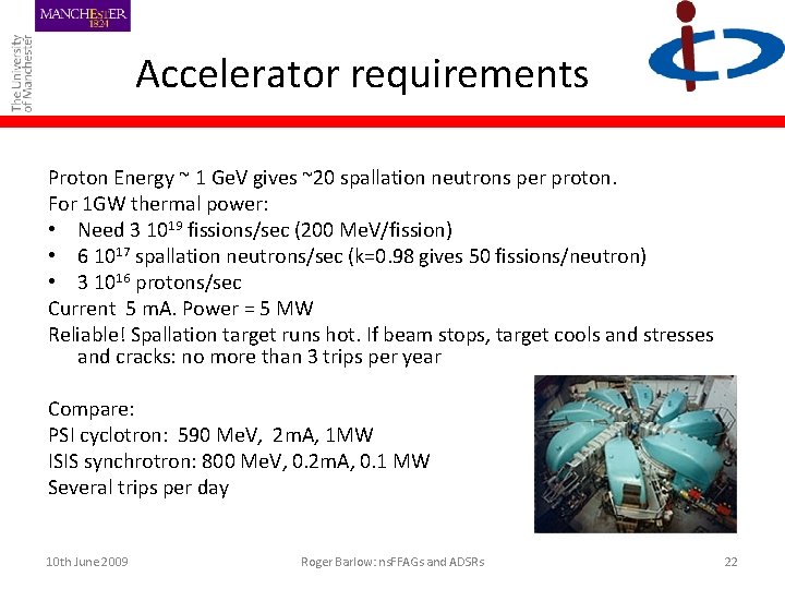 Accelerator requirements Proton Energy ~ 1 Ge. V gives ~20 spallation neutrons per proton.