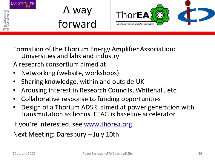 A way forward Formation of the Thorium Energy Amplifier Association: Universities and labs and