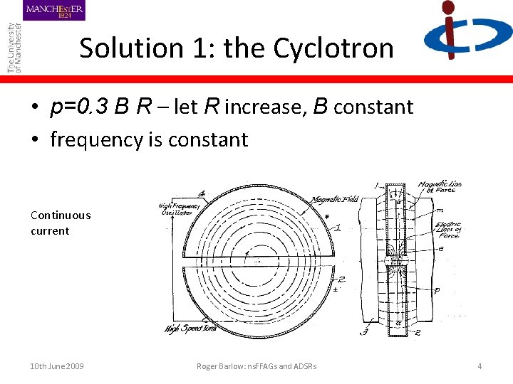 Solution 1: the Cyclotron • p=0. 3 B R – let R increase, B