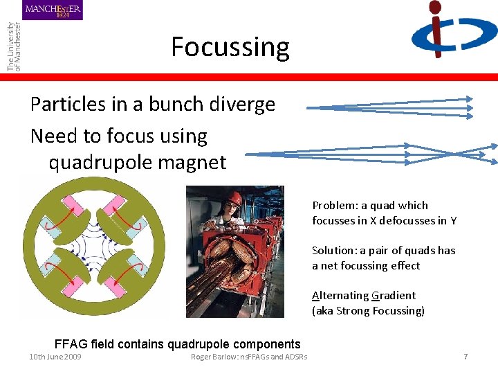 Focussing Particles in a bunch diverge Need to focus using quadrupole magnet Problem: a