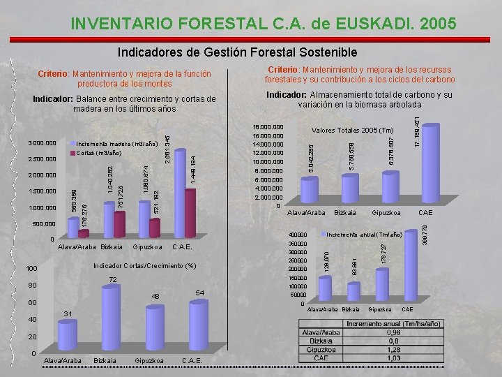 INVENTARIO FORESTAL C. A. de EUSKADI. 2005 Indicadores de Gestión Forestal Sostenible Indicador: Almacenamiento INVENTARIO FORESTAL C. A. de EUSKADI. 2005 Indicadores de Gestión Forestal Sostenible Indicador: Almacenamiento