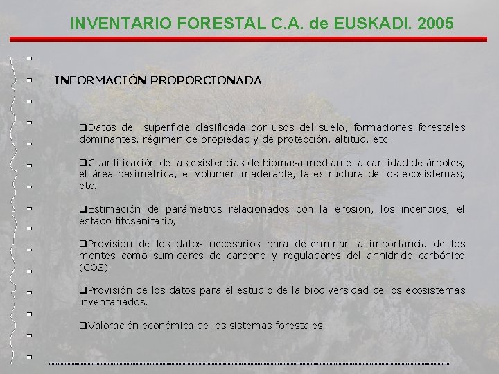 INVENTARIO FORESTAL C. A. de EUSKADI. 2005 INFORMACIÓN PROPORCIONADA q. Datos de superficie clasificada