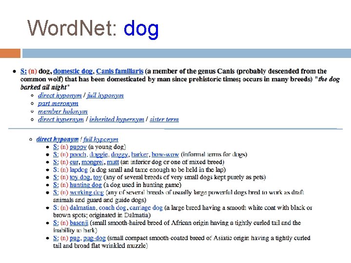 Word. Net: dog 