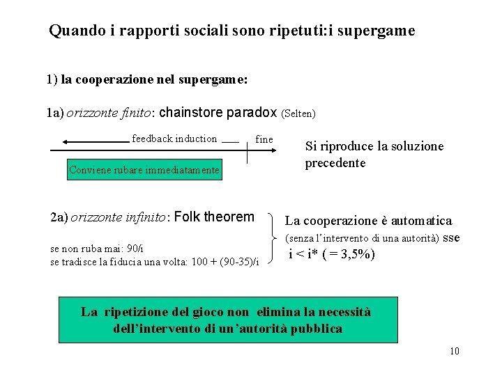 Quando i rapporti sociali sono ripetuti: i supergame 1) la cooperazione nel supergame: 1