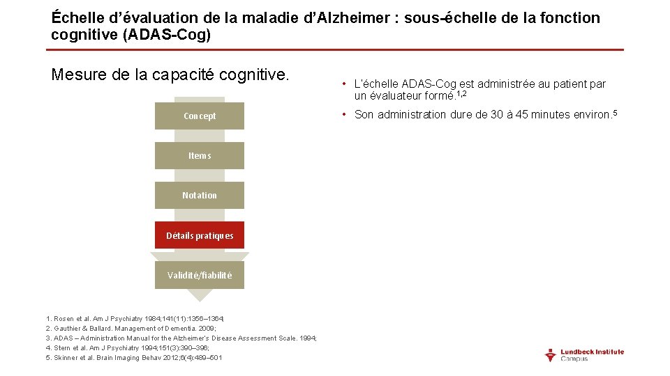 Échelle d’évaluation de la maladie d’Alzheimer : sous-échelle de la fonction cognitive (ADAS-Cog) Mesure