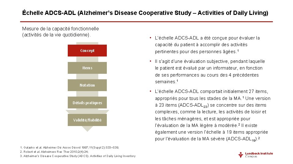 Échelle ADCS-ADL (Alzheimer’s Disease Cooperative Study – Activities of Daily Living) Mesure de la