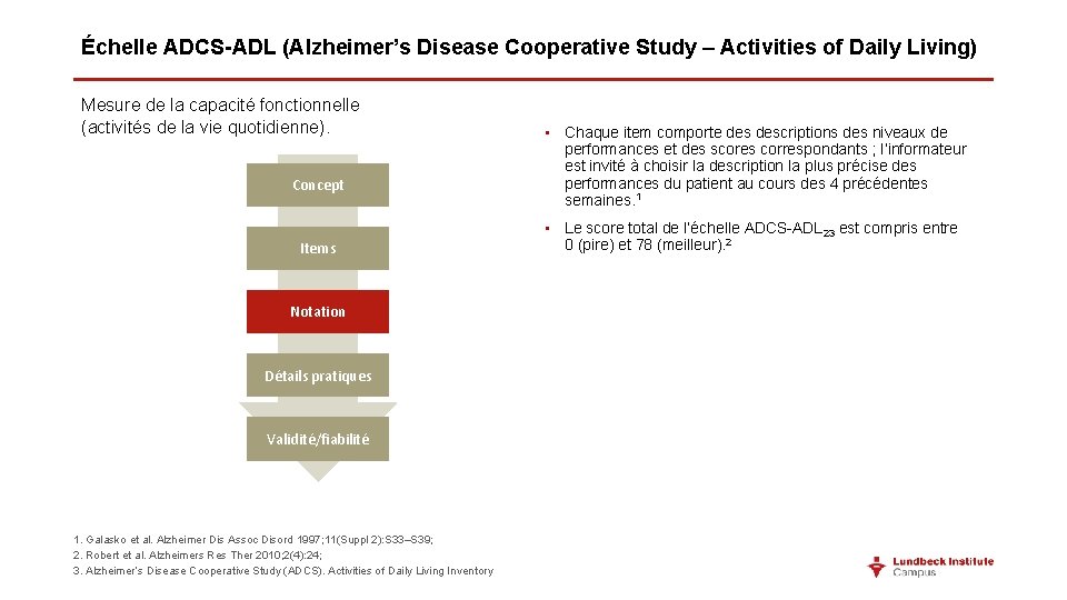 Échelle ADCS-ADL (Alzheimer’s Disease Cooperative Study – Activities of Daily Living) Mesure de la