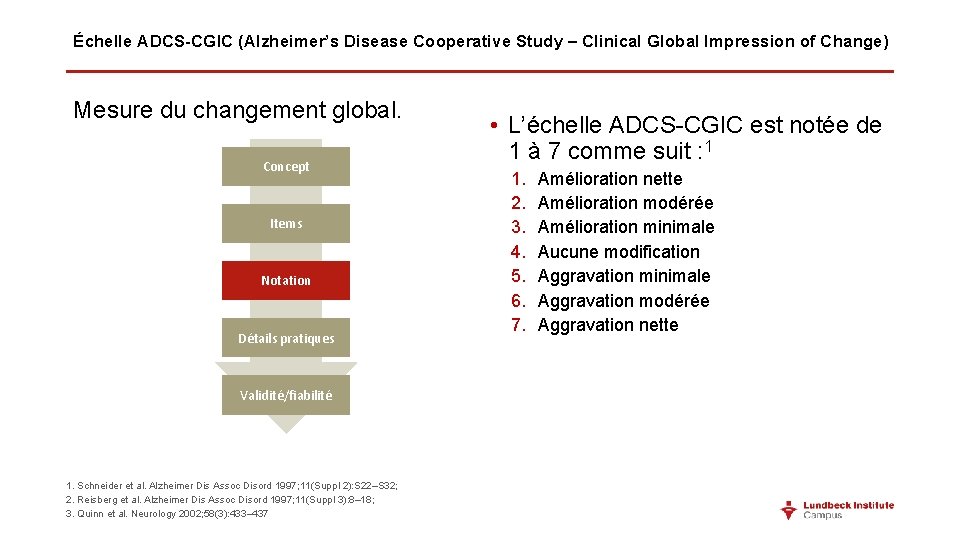 Échelle ADCS-CGIC (Alzheimer’s Disease Cooperative Study – Clinical Global Impression of Change) Mesure du