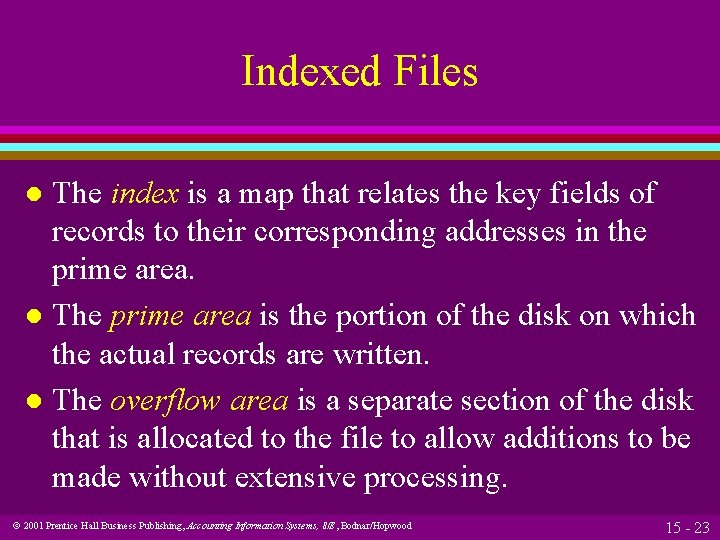 Indexed Files The index is a map that relates the key fields of records Indexed Files The index is a map that relates the key fields of records