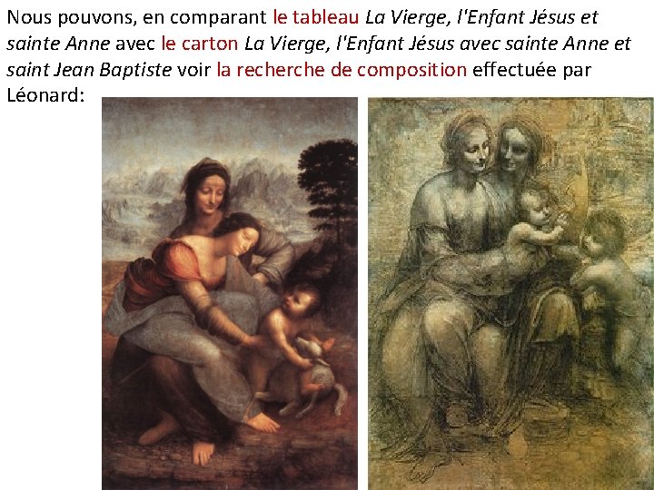 Nous pouvons, en comparant le tableau La Vierge, l'Enfant Jésus et sainte Anne avec