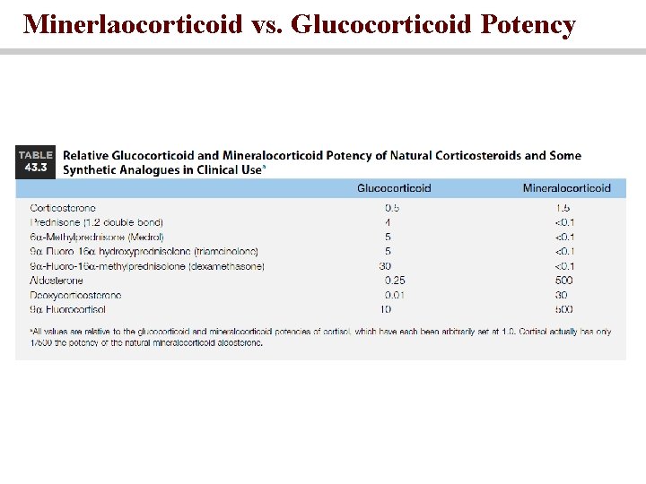 Minerlaocorticoid vs. Glucocorticoid Potency 