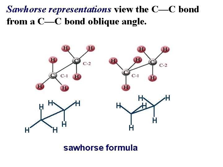 Sawhorse representations view the C—C bond from a C—C bond oblique angle. sawhorse formula