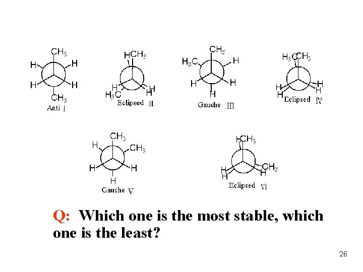 Q: Which one is the most stable, which one is the least? 26 