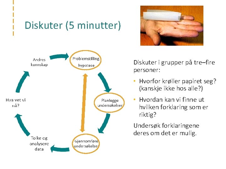 Diskuter (5 minutter) Diskuter i grupper på tre–fire personer: • Hvorfor krøller papiret seg?