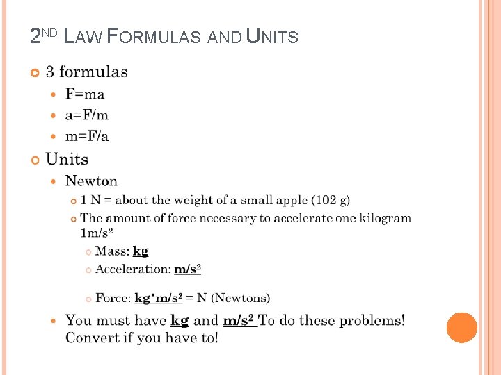 2 ND LAW FORMULAS AND UNITS 