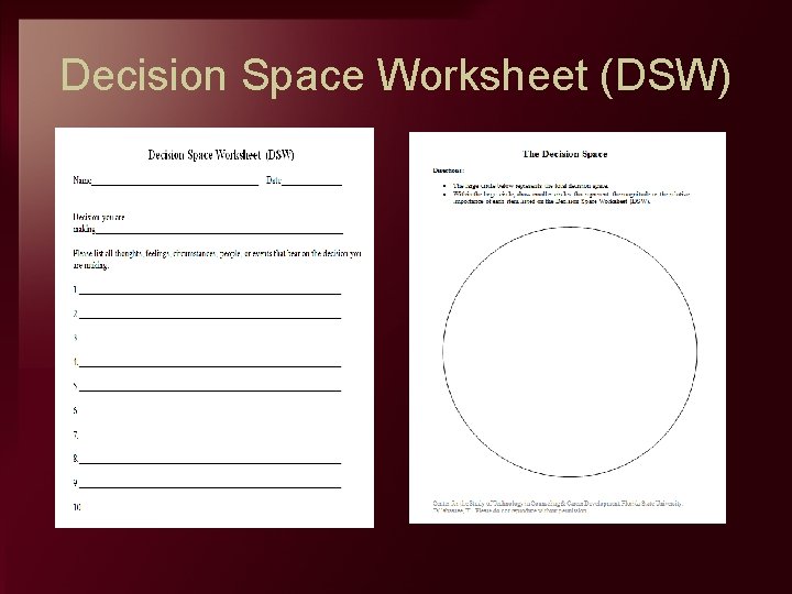 Decision Space Worksheet (DSW) 