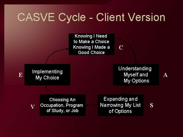 CASVE Cycle Client Version Knowing I Need to Make a Choice Knowing I Made