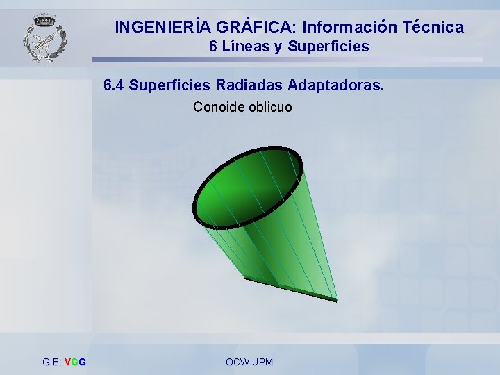 INGENIERÍA GRÁFICA: Información Técnica 6 Líneas y Superficies 6. 4 Superficies Radiadas Adaptadoras. Conoide